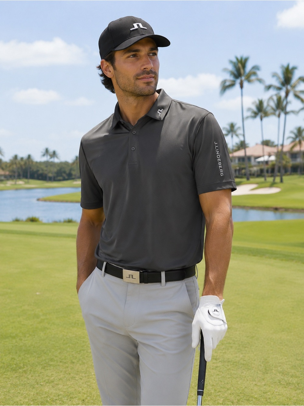 J. Lindeberg NWT Tour Tech Relaxed Fit Polo in Gray, Size M, 100% Polyester.